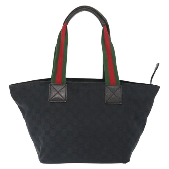 GUCCI GG Canvas Web Sherry Line Tote Bag Black Red 131230 Auth 152018 - Picture 3 of 16